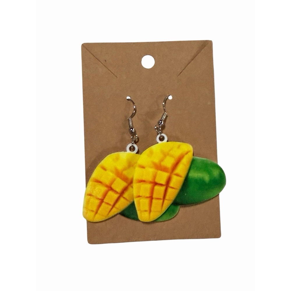 Yellow Green Mango Fruit Drop Earrings Tropical Summer Food Jewelry Dangle‎